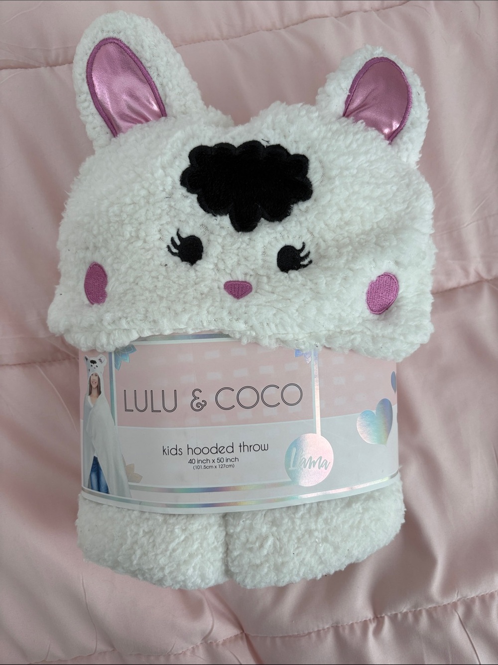 Kids White Hooded Throw with Pink Accents